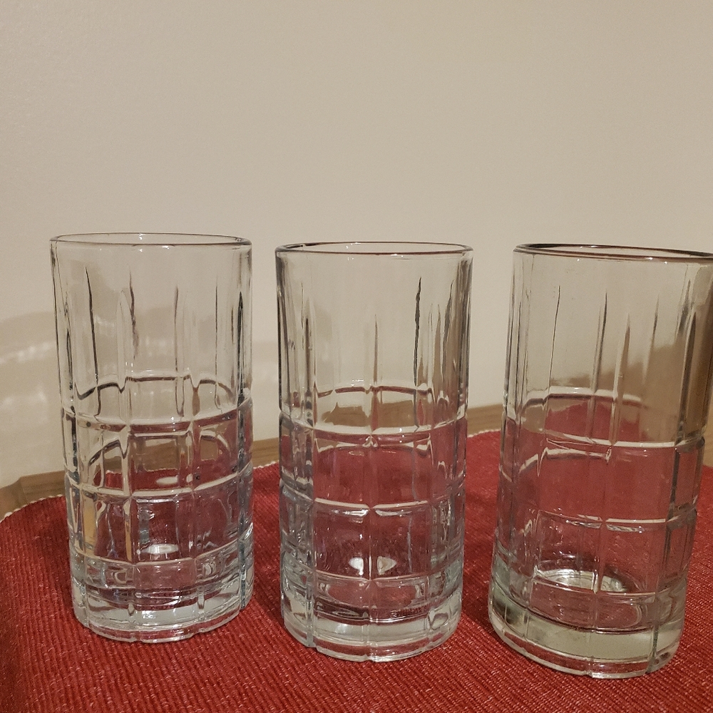 Anchor Hocking Tartan Manchester Tumblers Vtg Clear Glass 16 oz. Set of 3